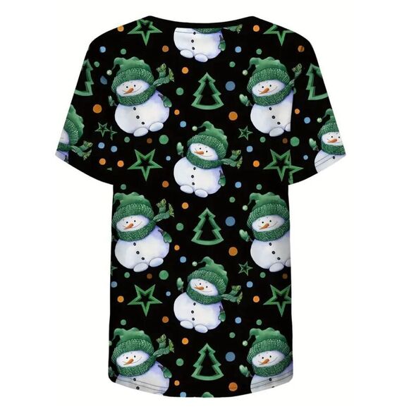 Christmas Scrub top Women’s size 12 Large snowman Christmas tree Nurse healthcar - Picture 2 of 3